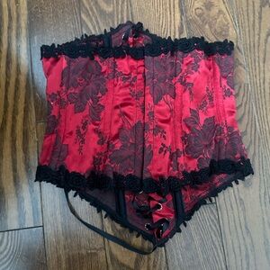 Shirley of Hollywood Red and Black Floral Corset